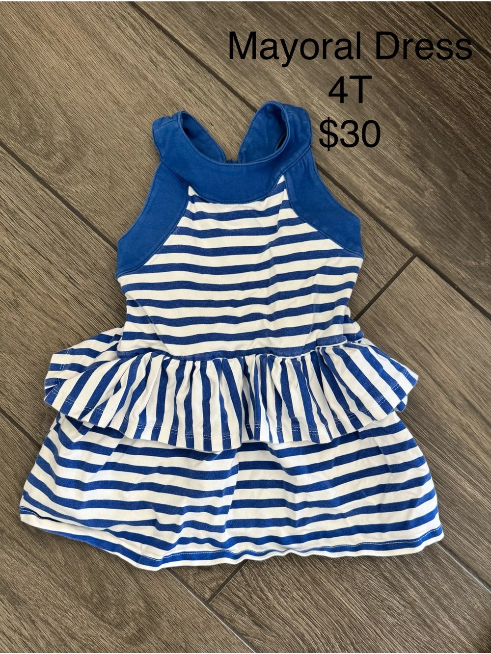 Mayoral Blue & White Striped Peplum Dress